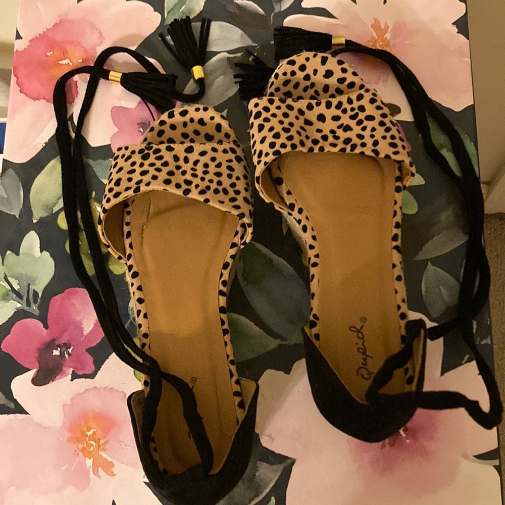 Cheetah print wedge with wrap around ties